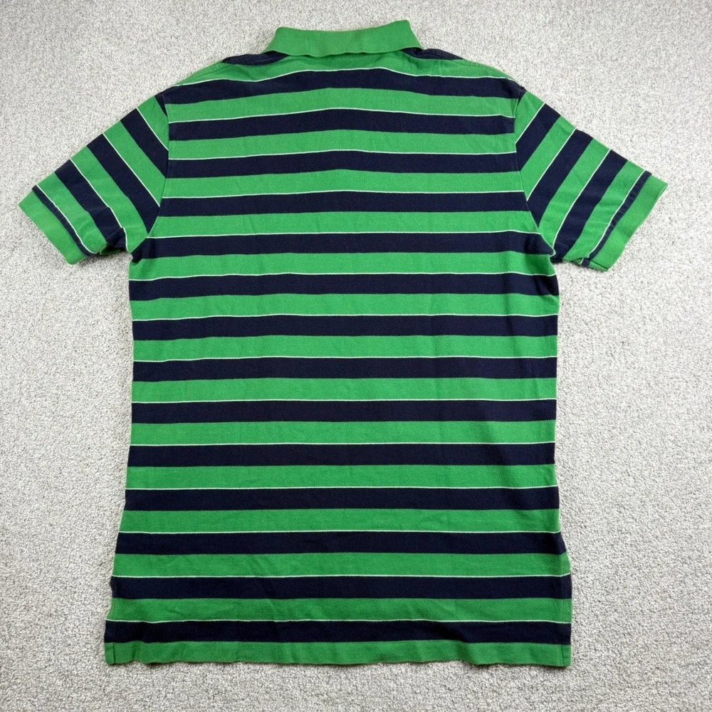 Polo Ralph Lauren Polo Shirt Men XL Green Navy Blue Striped Short Sleeve Pony